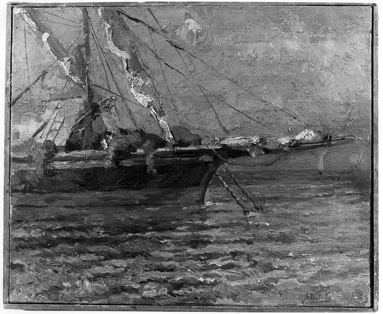 37-paesaggio marino con nave allo scalo  -Palazzo Galeotti-Pescia 